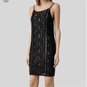 AllSaints Black Lace Chain Detail Cocktail Dress Size US 4